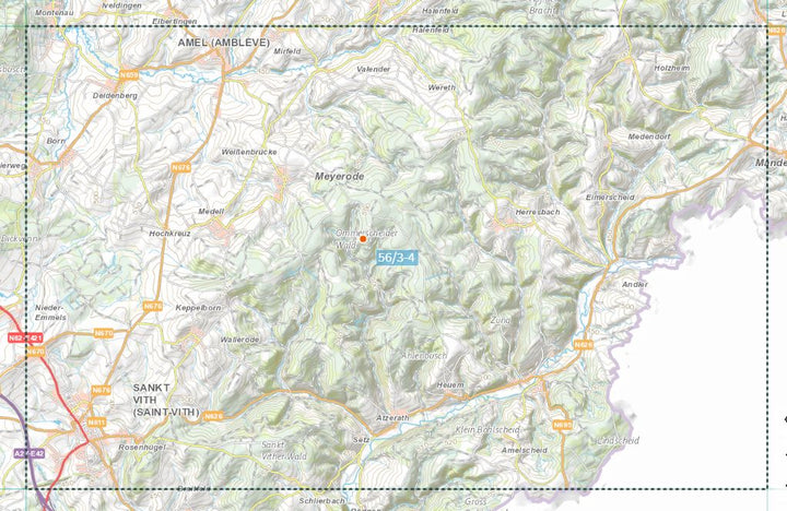 Carte topographique n° 56/3-4 - Sankt Vith (Belgique) | NGI topo 25 carte de randonnée IGN Belgique 