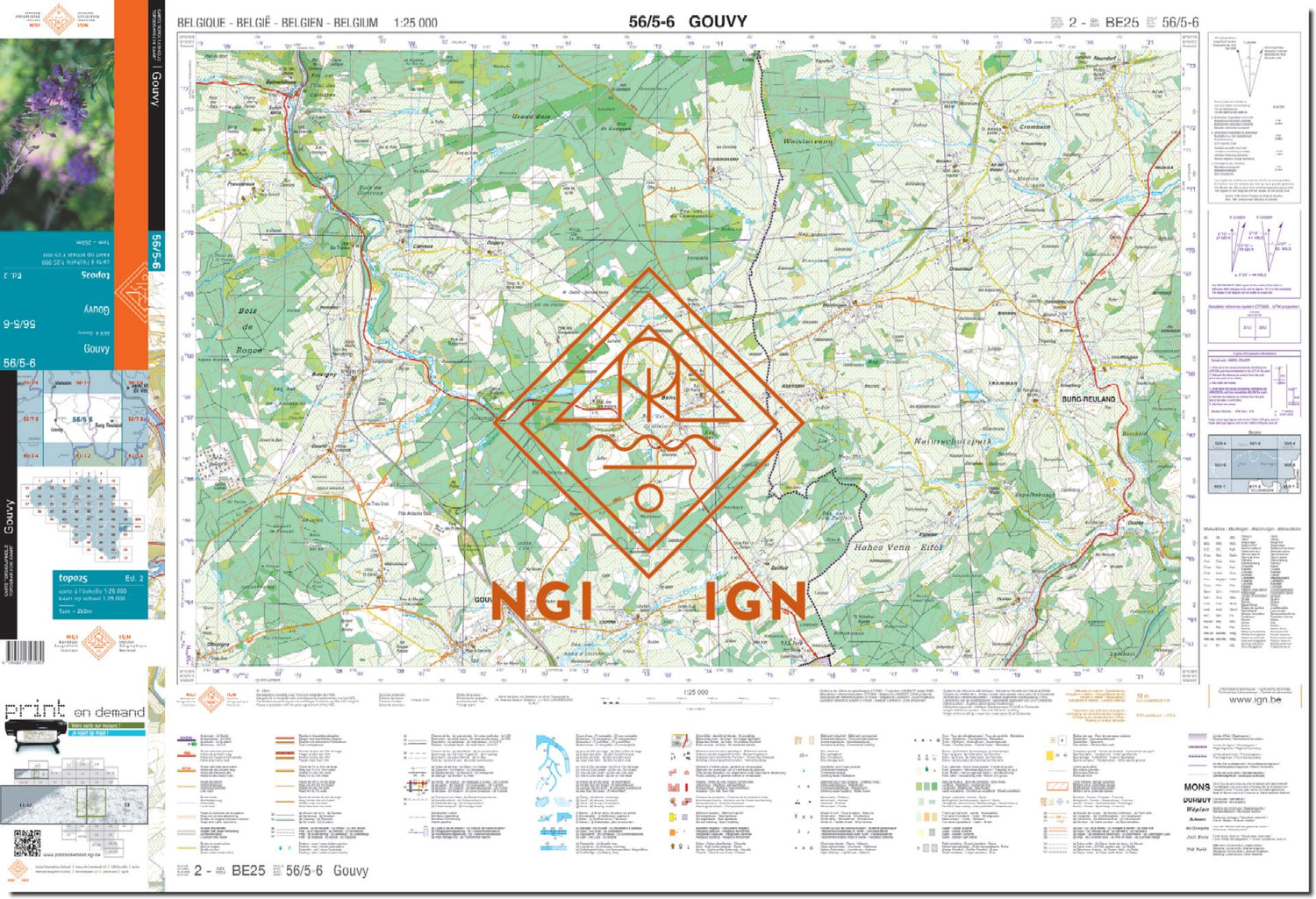 Carte topographique n° 56/5-6 - Gouvy (Belgique) | NGI topo 25 carte de randonnée IGN Belgique 