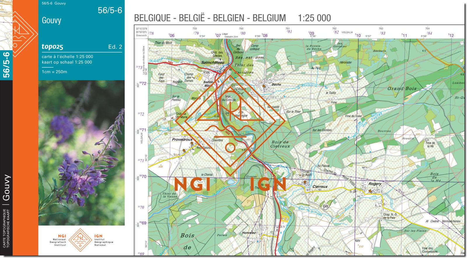 Carte topographique n° 56/5-6 - Gouvy (Belgique) | NGI topo 25 carte de randonnée IGN Belgique 