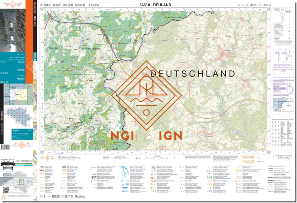 Carte topographique n° 56/7-8 - Reuland (Belgique) | NGI topo 25 carte de randonnée IGN Belgique 