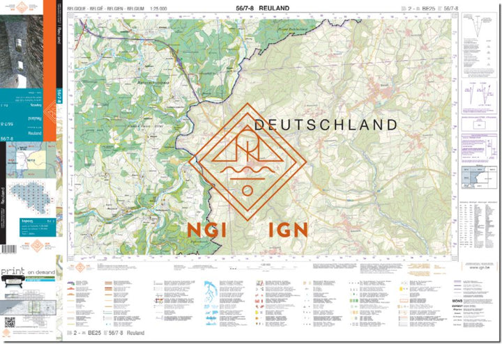 Carte topographique n° 56/7-8 - Reuland (Belgique) | NGI topo 25 carte de randonnée IGN Belgique 