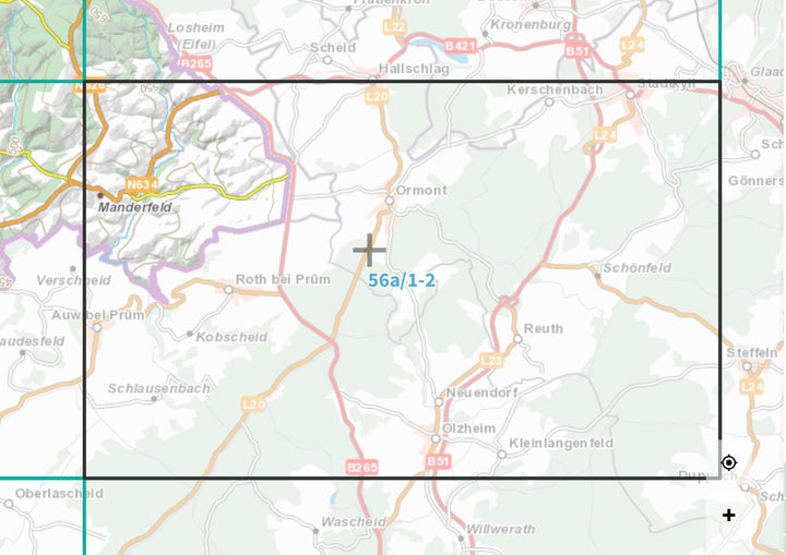 Carte topographique n° 56A/1-2 - Manderfeld (Belgique) | NGI topo 25 carte de randonnée IGN Belgique 