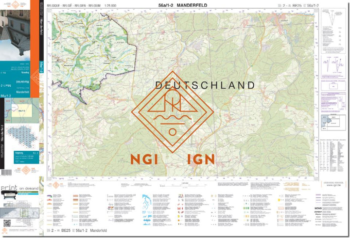 Carte topographique n° 56A/1-2 - Manderfeld (Belgique) | NGI topo 25 carte de randonnée IGN Belgique 