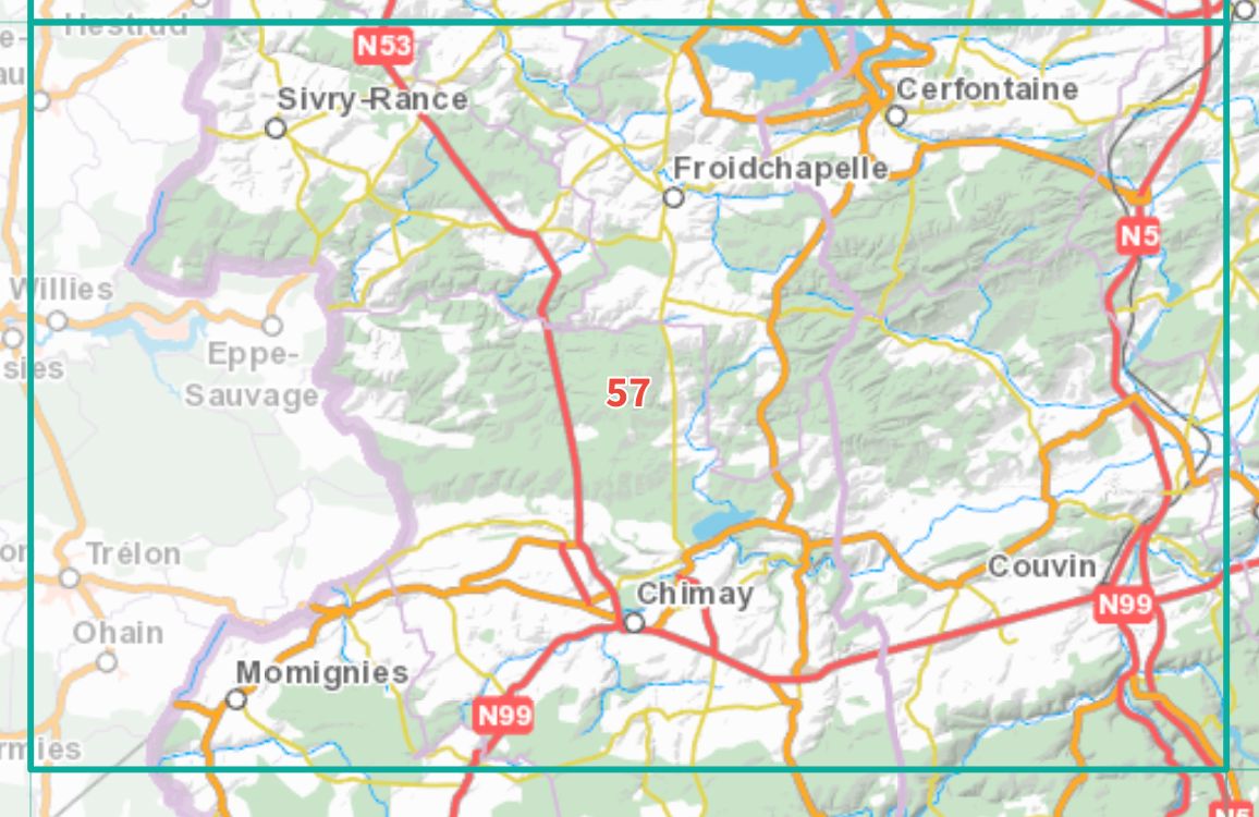 Carte topographique n° 57 - Chimay (Belgique) | NGI - 1/50 000 carte de randonnée IGN Belgique 