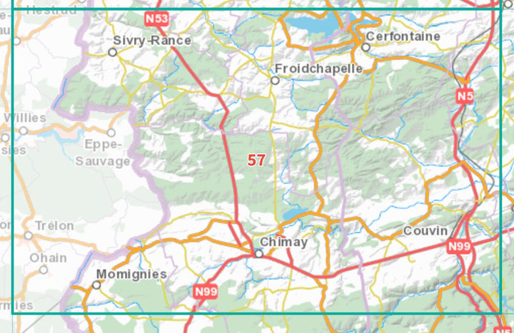 Carte topographique n° 57 - Chimay (Belgique) | NGI - 1/50 000 carte de randonnée IGN Belgique 