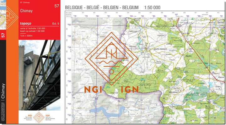Carte topographique n° 57 - Chimay (Belgique) | NGI - 1/50 000 carte de randonnée IGN Belgique 
