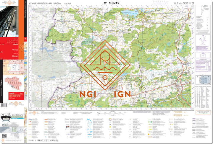 Carte topographique n° 57 - Chimay (Belgique) | NGI - 1/50 000 carte de randonnée IGN Belgique 
