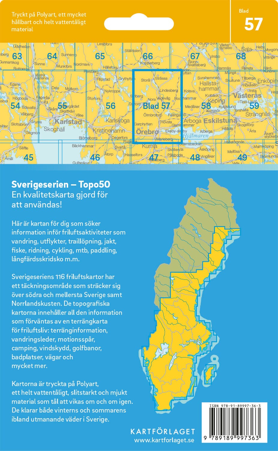 Carte topographique n° 57 - Örebro (Suède) | Norstedts - Sverigeserien carte de randonnée Norstedts