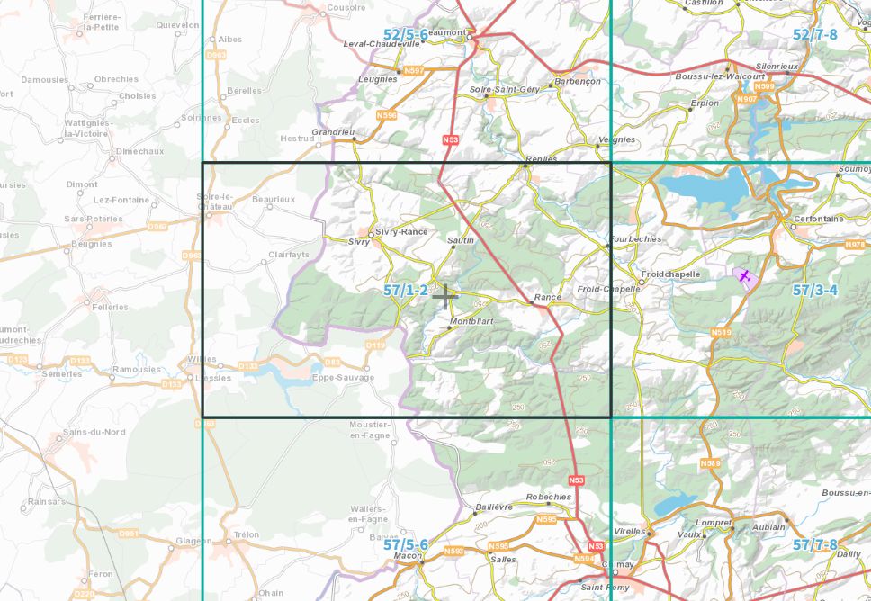 Carte topographique n° 57/1-2 - Sivry-Rance (Belgique) | NGI topo 25 carte de randonnée IGN Belgique 