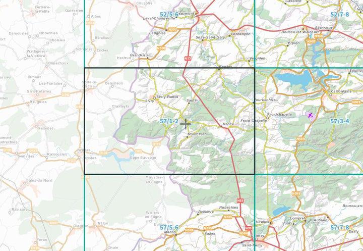 Carte topographique n° 57/1-2 - Sivry-Rance (Belgique) | NGI topo 25 carte de randonnée IGN Belgique 