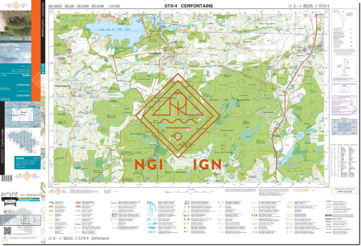 Carte topographique n° 57/3-4 - Cerfontaine (Belgique) | NGI topo 25 carte de randonnée IGN Belgique 