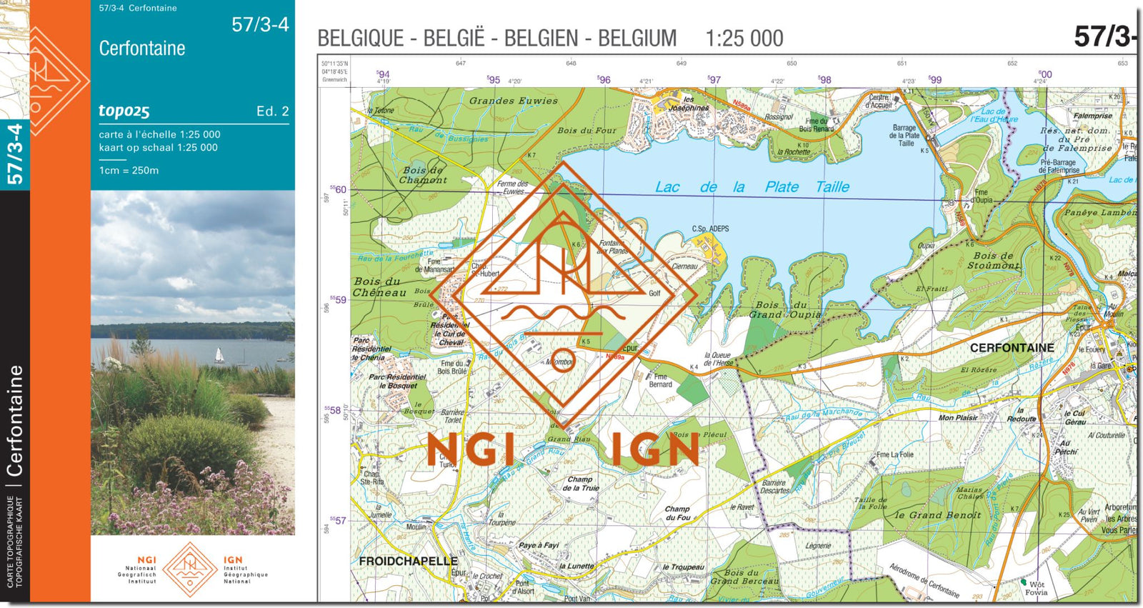 Carte topographique n° 57/3-4 - Cerfontaine (Belgique) | NGI topo 25 carte de randonnée IGN Belgique 