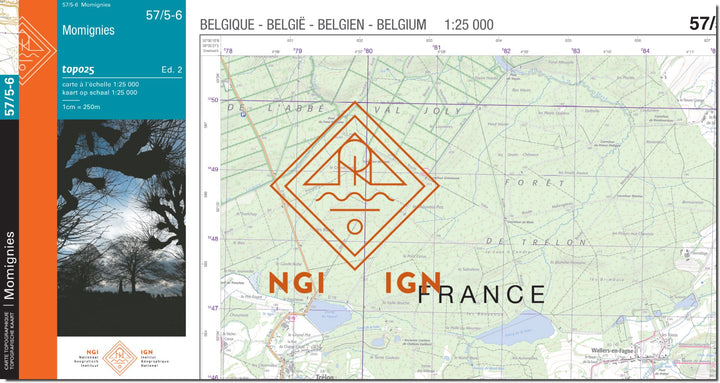 Carte topographique n° 57/5-6 - Momignies (Belgique) | NGI topo 25 carte de randonnée IGN Belgique 