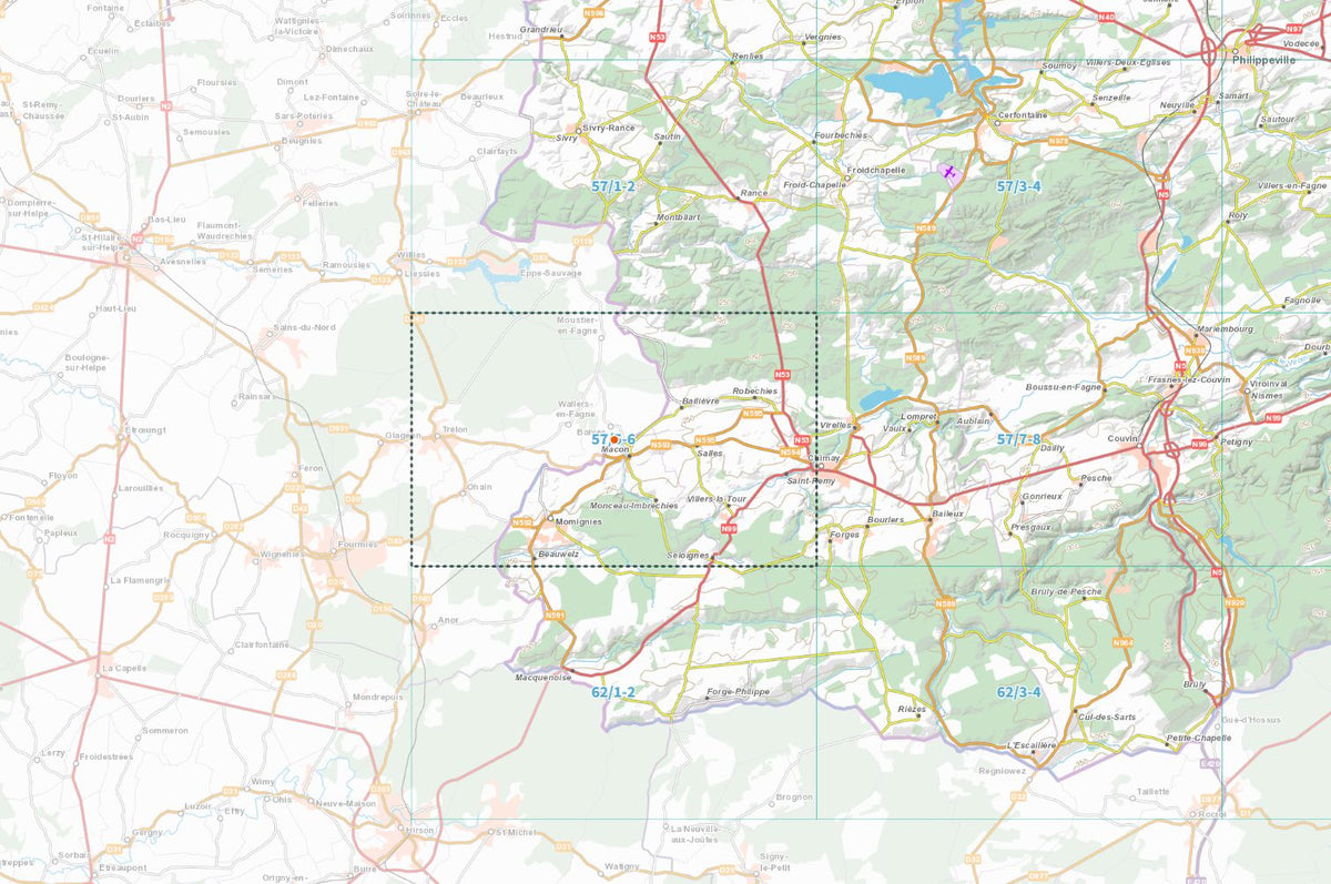 Carte topographique n° 57/5-6 - Momignies (Belgique) | NGI topo 25 carte de randonnée IGN Belgique 