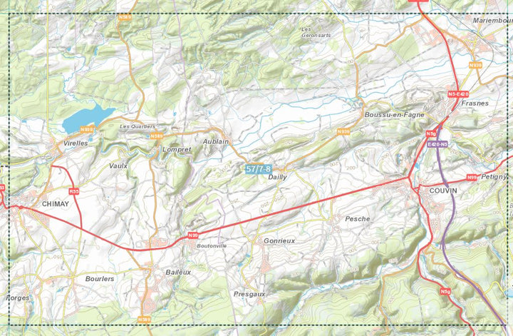 Carte topographique n° 57/7-8 - Couvin (Belgique) | NGI topo 25 carte de randonnée IGN Belgique 