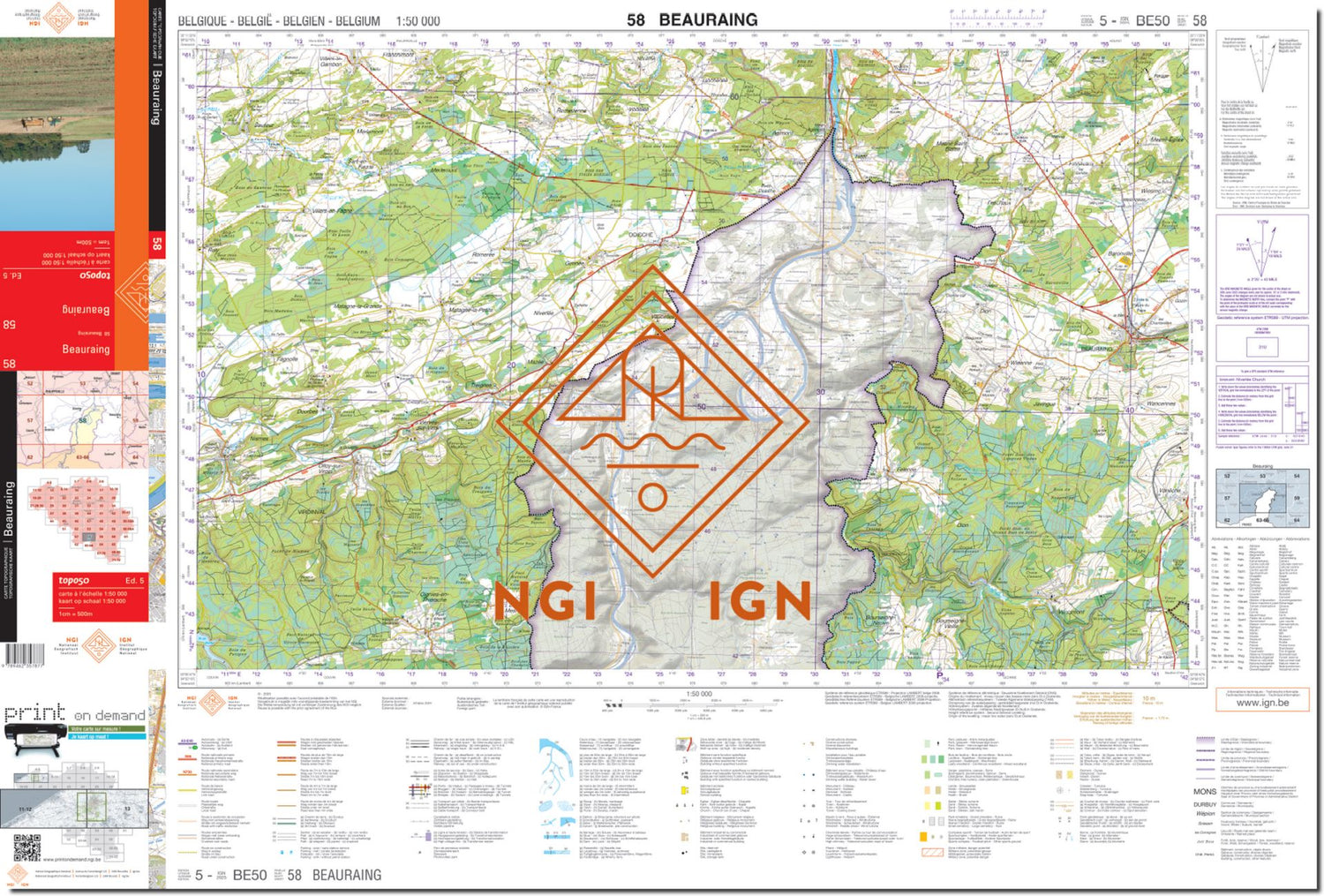 Carte topographique n° 58 - Beauraing (Belgique) | NGI - 1/50 000 carte de randonnée IGN Belgique