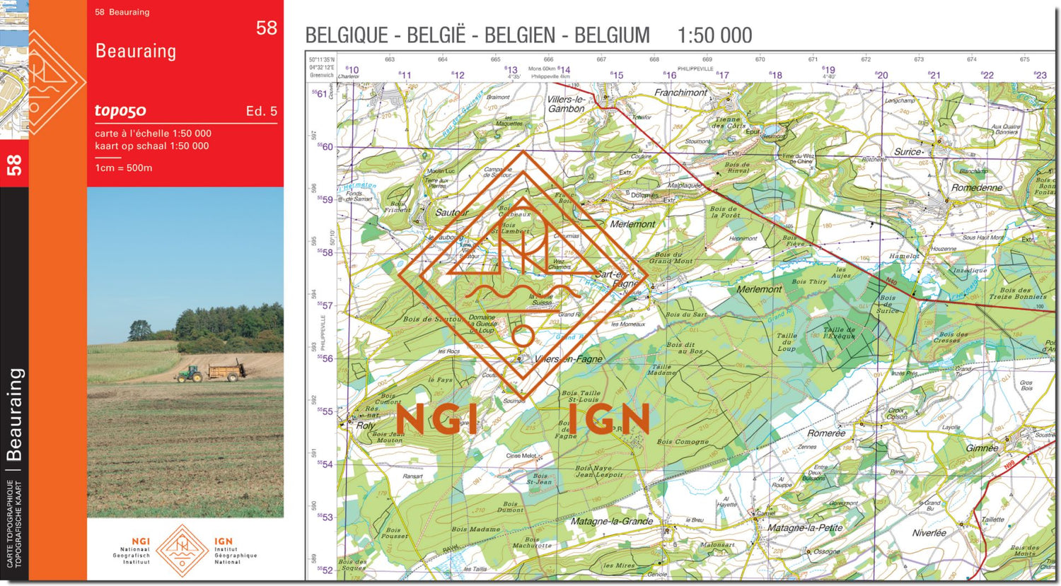 Carte topographique n° 58 - Beauraing (Belgique) | NGI - 1/50 000 carte de randonnée IGN Belgique