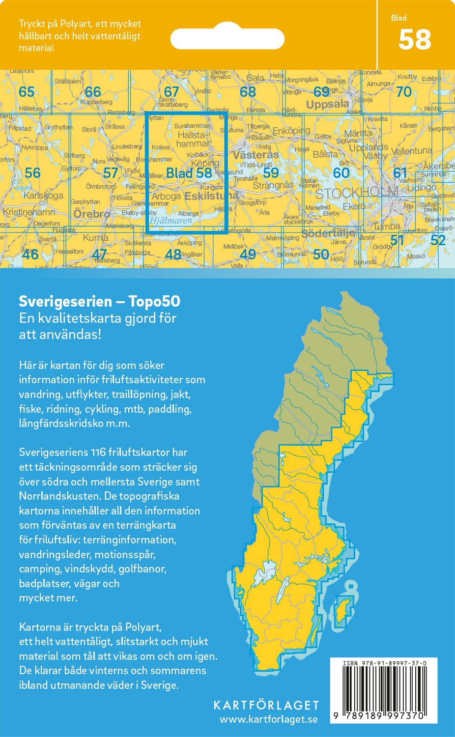 Carte topographique n° 58 - Köping (Suède) | Norstedts - Sverigeserien carte de randonnée Norstedts