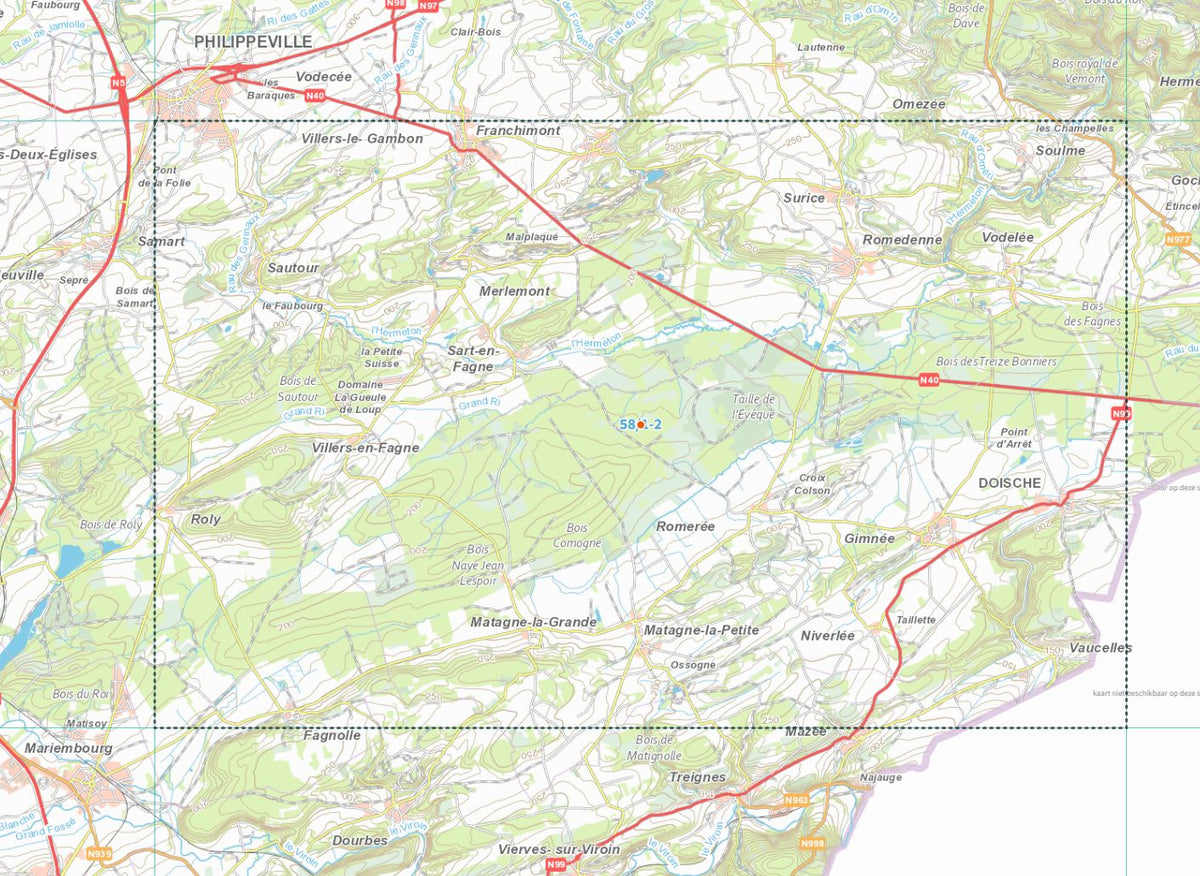 Carte topographique n° 58/1-2 - Doische (Belgique) | NGI topo 25 carte de randonnée IGN Belgique 