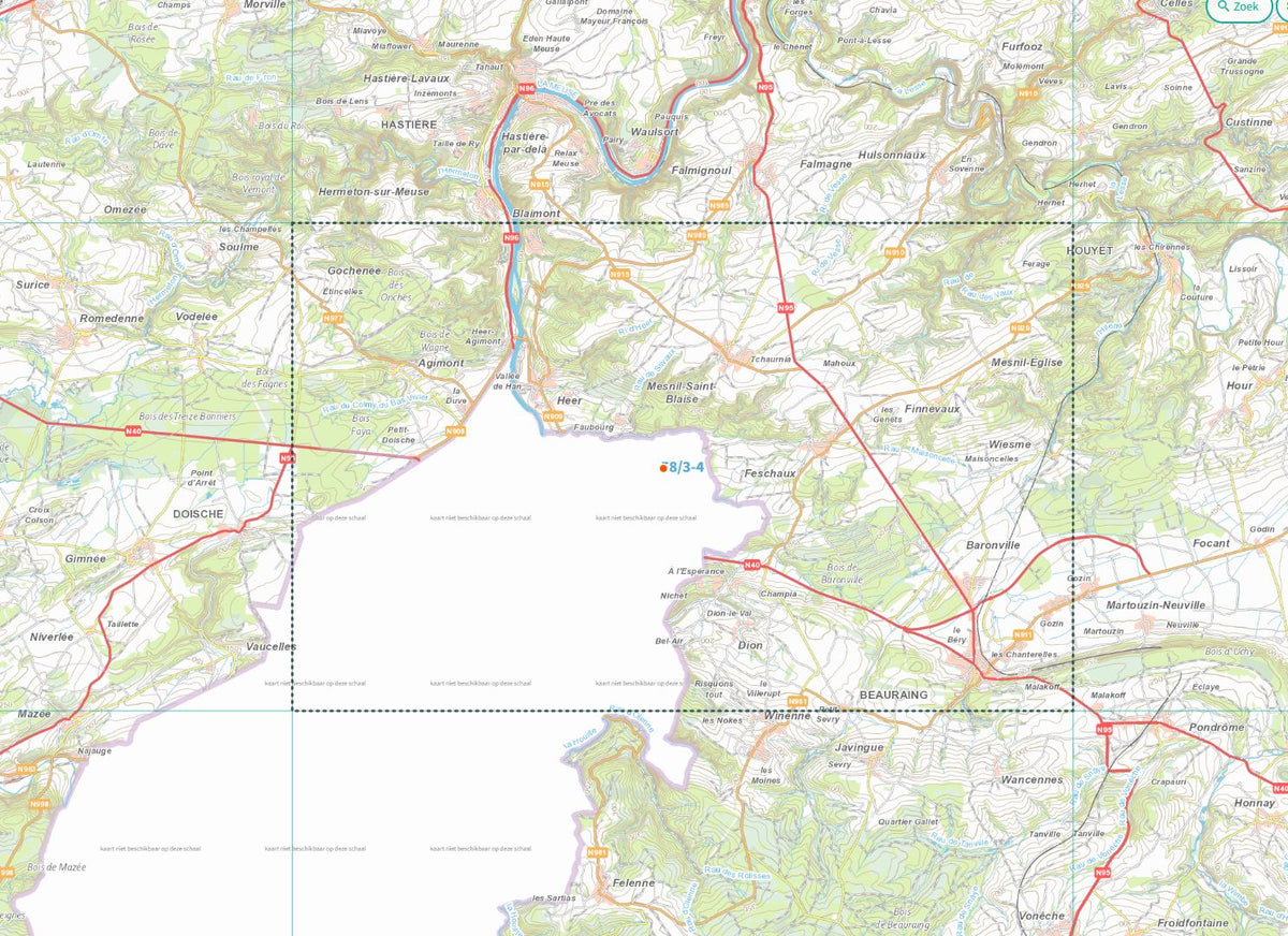 Carte topographique n° 58/3-4 - Beauraing (Belgique) | NGI topo 25 carte de randonnée IGN Belgique 