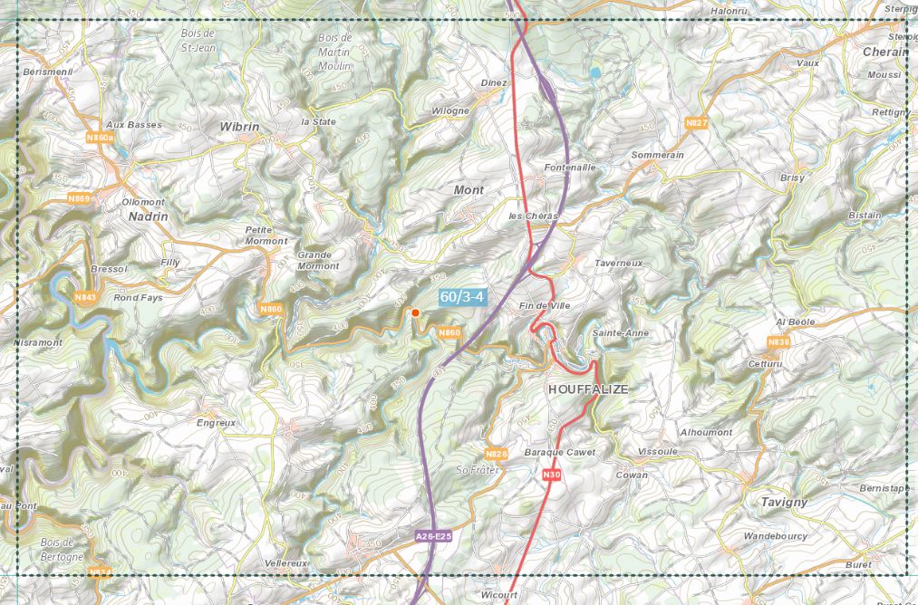 Carte topographique n° 60/3-4 - Houffalize (Belgique) | NGI topo 25 carte de randonnée IGN Belgique 