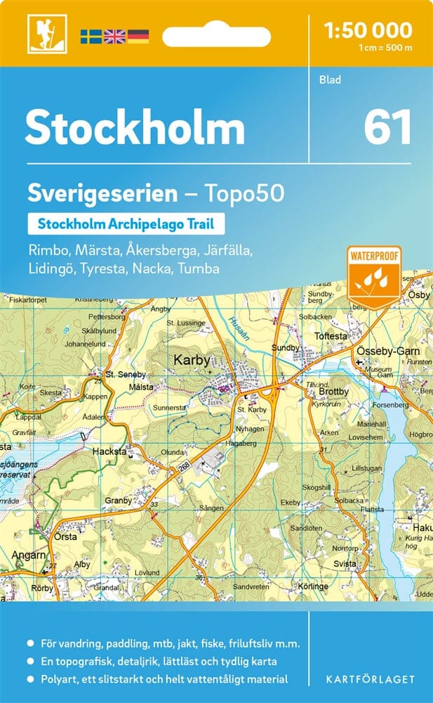Carte topographique n° 61 - Stockholm (Suède) | Norstedts - Sverigeserien carte de randonnée Norstedts 