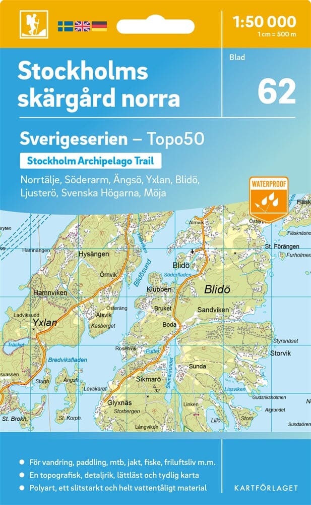 Carte topographique n° 62 - Stockholms Skärgård norra (Suède) | Norstedts - Sverigeserien carte pliée Norstedts 