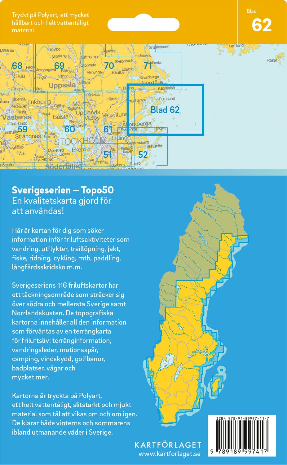 Carte topographique n° 62 - Stockholms Skärgård norra (Suède) | Norstedts - Sverigeserien carte de randonnée Norstedts