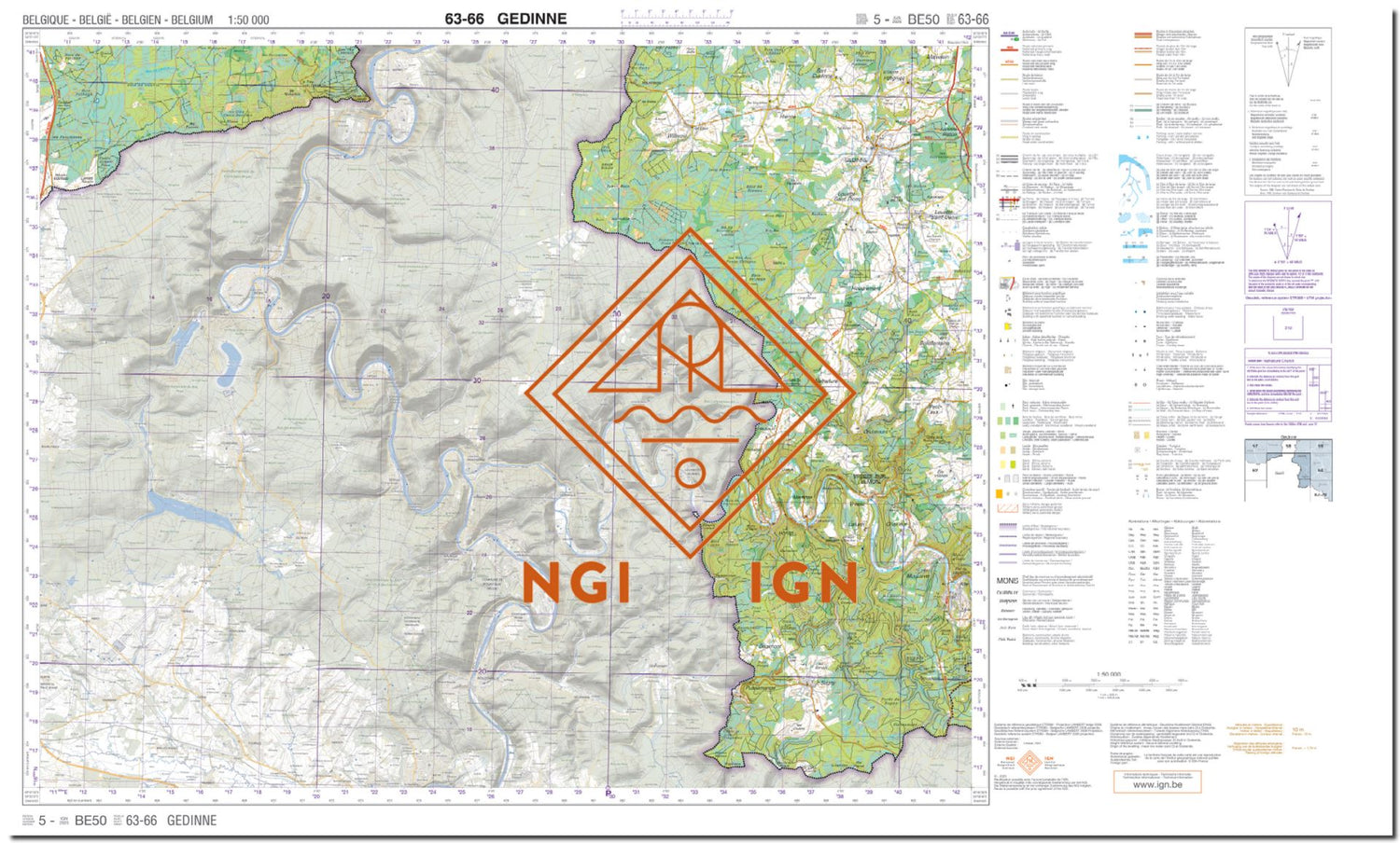 Carte topographique n° 63-66 - Gedinne (Belgique) | IGN belge - 1/50 000 carte de randonnée IGN Belgique 