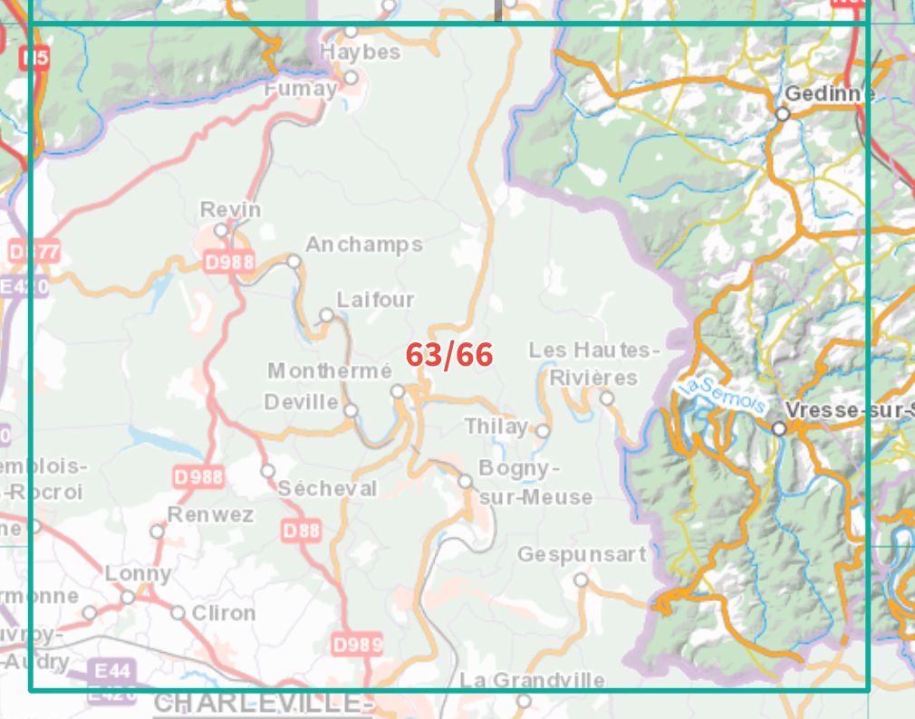 Carte topographique n° 63-66 - Gedinne (Belgique) | IGN belge - 1/50 000 carte de randonnée IGN Belgique 