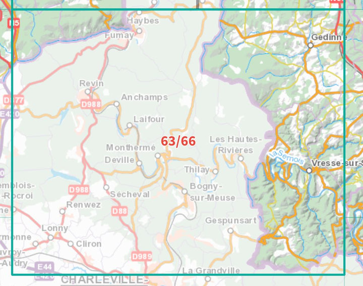 Carte topographique n° 63-66 - Gedinne (Belgique) | IGN belge - 1/50 000 carte de randonnée IGN Belgique 