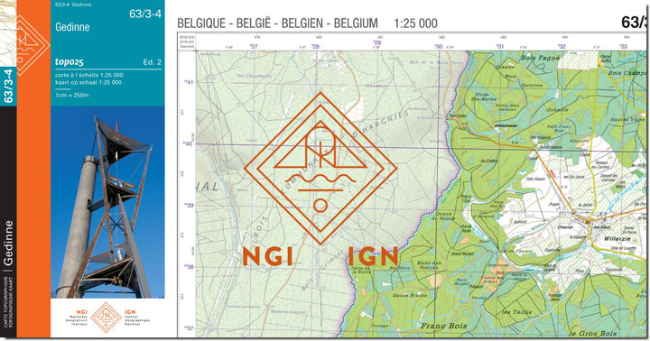 Carte topographique n° 63/3-4 - Gedinne (Belgique) | NGI topo 25 carte de randonnée IGN Belgique 