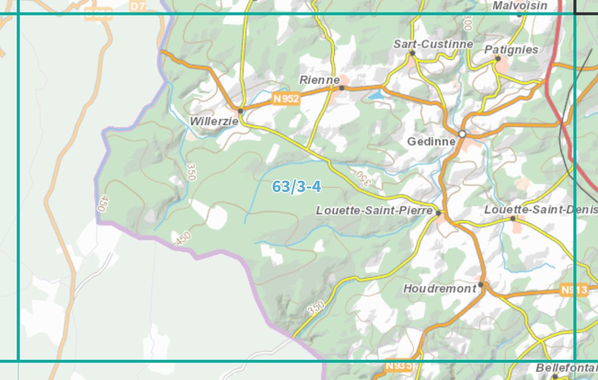 Carte topographique n° 63/3-4 - Gedinne (Belgique) | NGI topo 25 carte de randonnée IGN Belgique 
