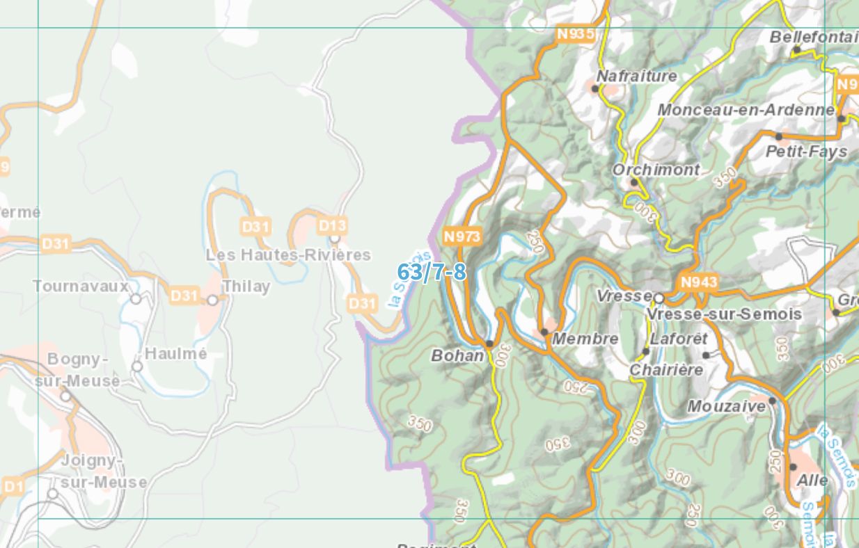 Carte topographique n° 63/7-8 - Vresse-sur-Semois (Belgique) | NGI topo 25 carte de randonnée IGN Belgique 