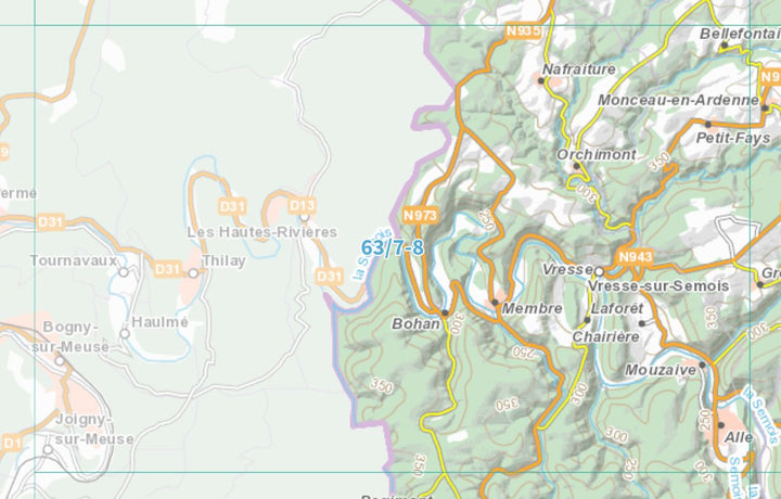 Carte topographique n° 63/7-8 - Vresse-sur-Semois (Belgique) | NGI topo 25 carte de randonnée IGN Belgique 