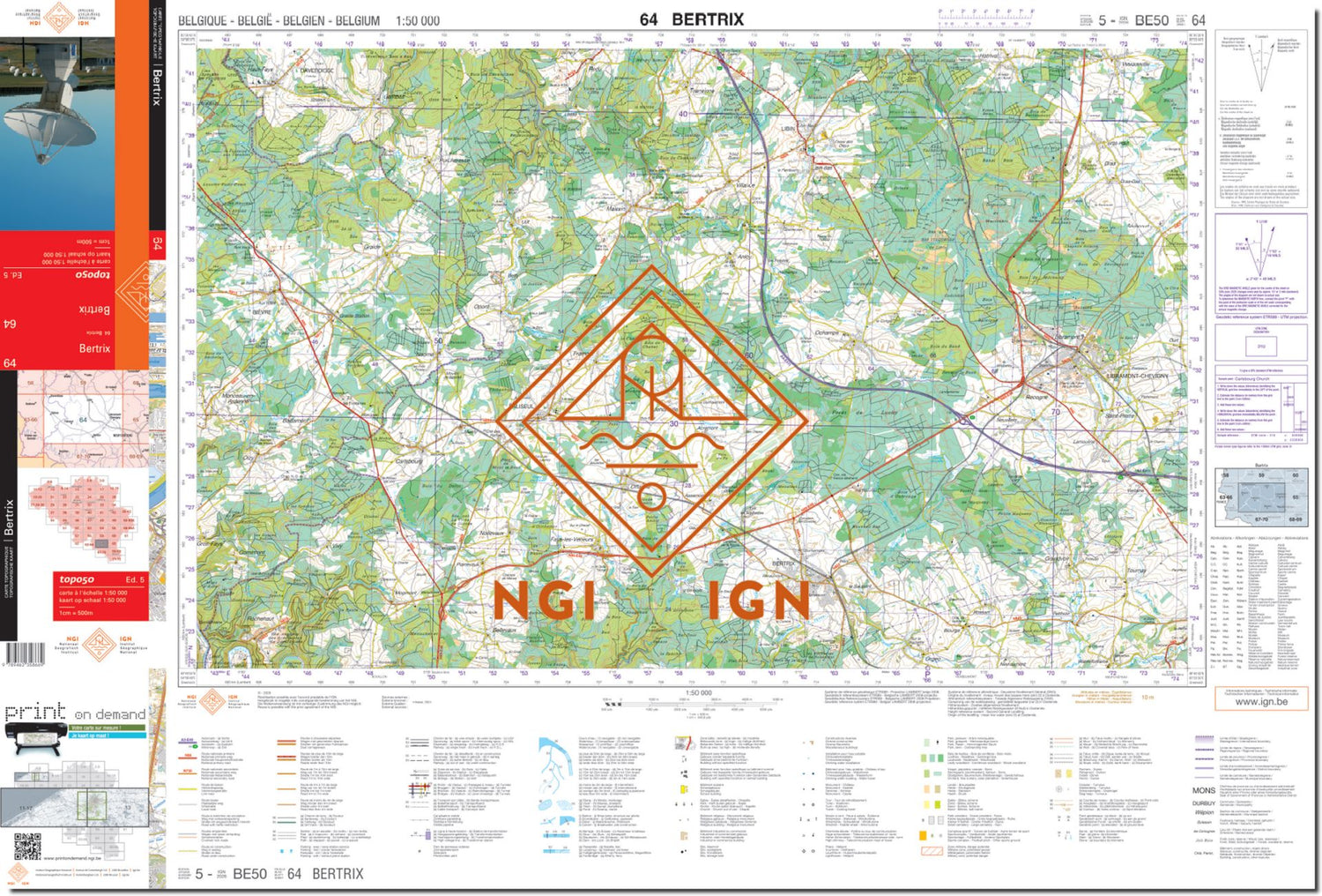 Carte topographique n° 64 - Bertrix (Belgique) | IGN belge - 1/50 000 carte de randonnée IGN Belgique 