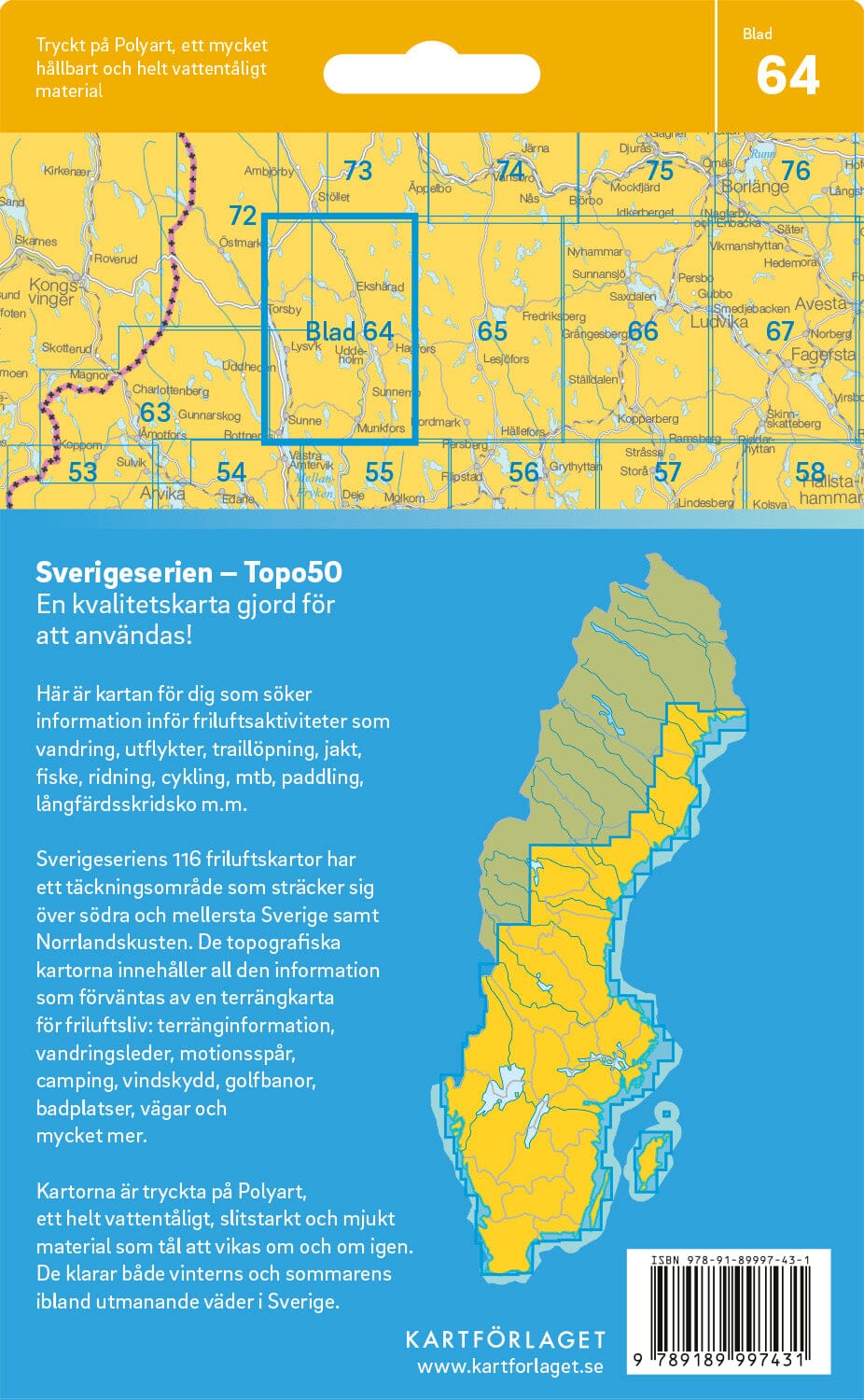 Carte topographique n° 64 - Hagfors (Suède) | Norstedts - Sverigeserien carte de randonnée Norstedts