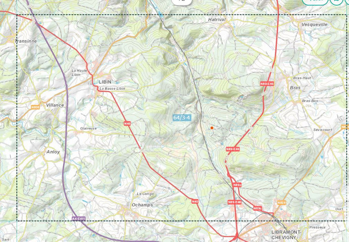 Carte topographique n° 64/3-4 - Libin (Belgique) | NGI topo 25 carte de randonnée IGN Belgique 