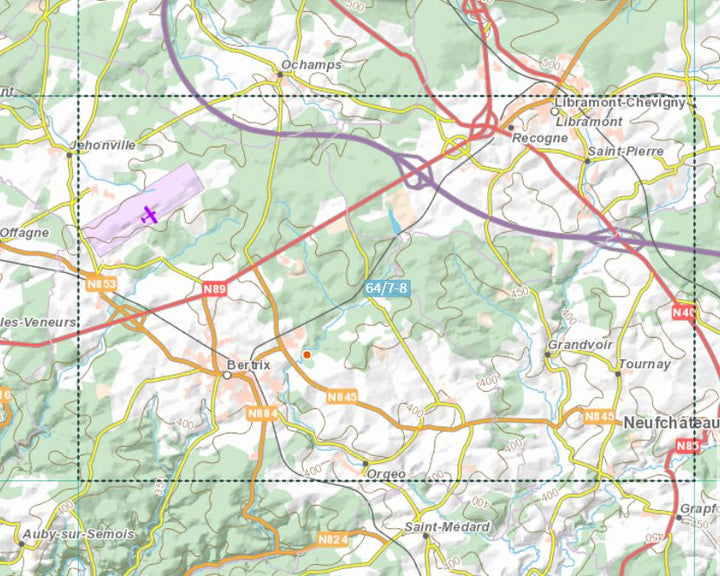 Carte topographique n° 64/7-8 - Bertrix (Belgique) | NGI topo 25 carte de randonnée IGN Belgique 