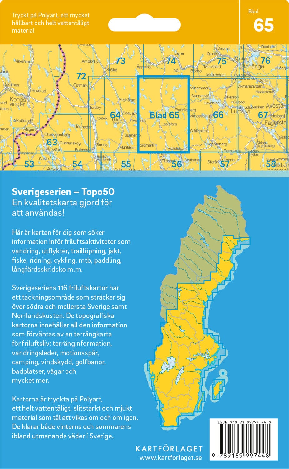Carte topographique n° 65 - Fredriksberg (Suède) | Norstedts - Sverigeserien carte de randonnée Norstedts