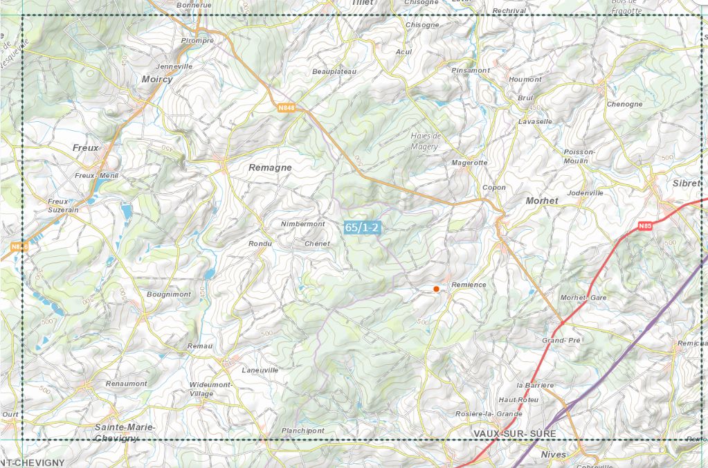 Carte topographique n° 65/1-2 - Sibret (Belgique) | NGI topo 25 carte de randonnée IGN Belgique 