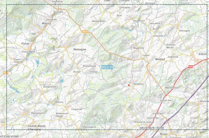 Carte topographique n° 65/1-2 - Sibret (Belgique) | NGI topo 25 carte de randonnée IGN Belgique 