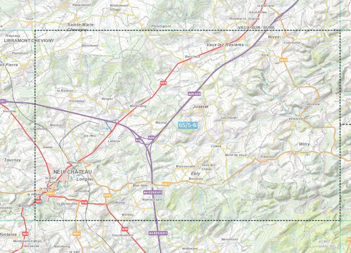 Carte topographique n° 65/5-6 - Neufchâteau (Belgique) | NGI topo 25 carte de randonnée IGN Belgique 