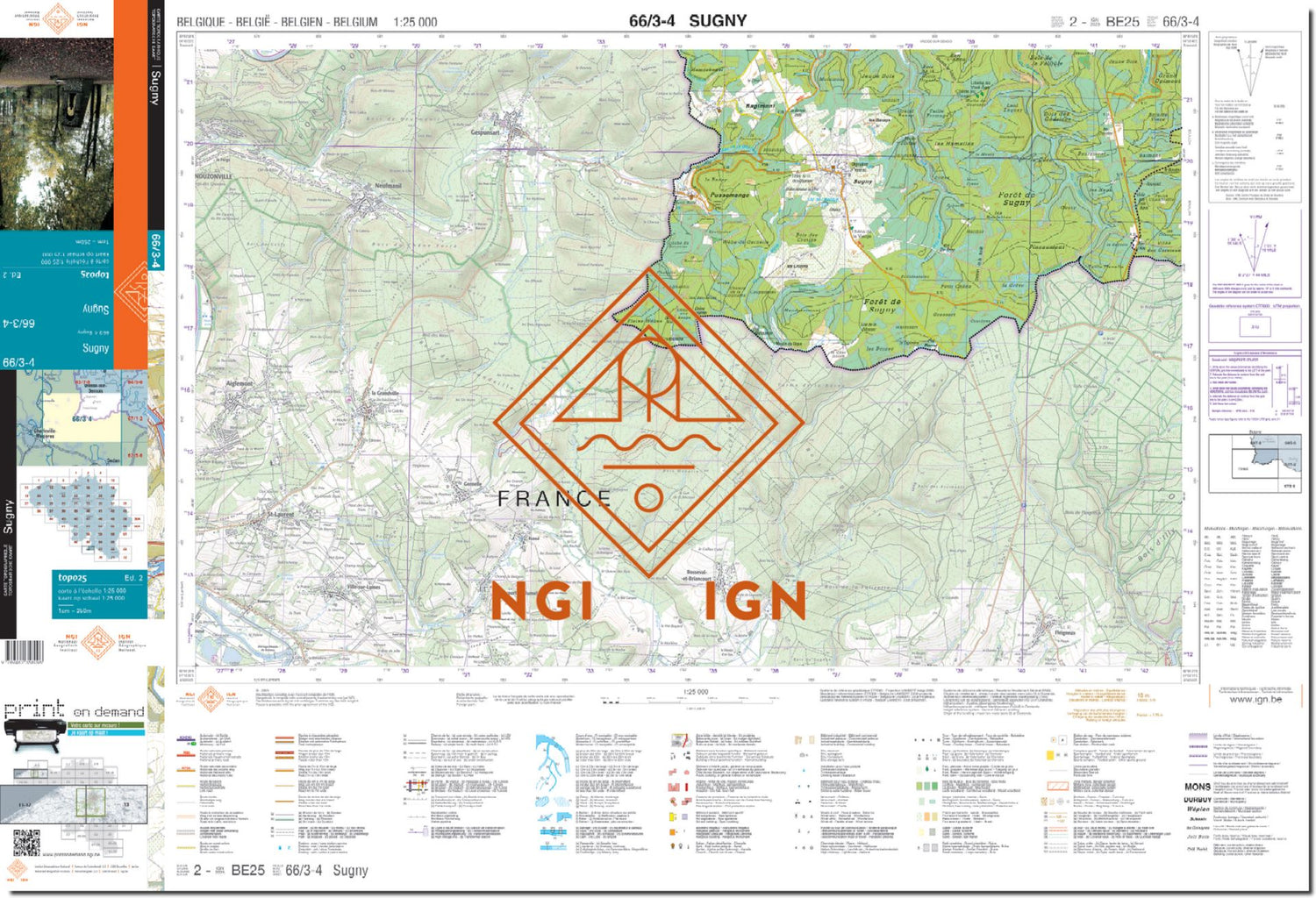 Carte topographique n° 66/3-4 - Sugny (Belgique) | NGI topo 25 carte de randonnée IGN Belgique 
