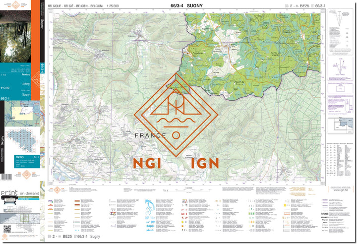 Carte topographique n° 66/3-4 - Sugny (Belgique) | NGI topo 25 carte de randonnée IGN Belgique 
