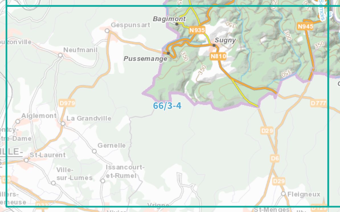 Carte topographique n° 66/3-4 - Sugny (Belgique) | NGI topo 25 carte de randonnée IGN Belgique 
