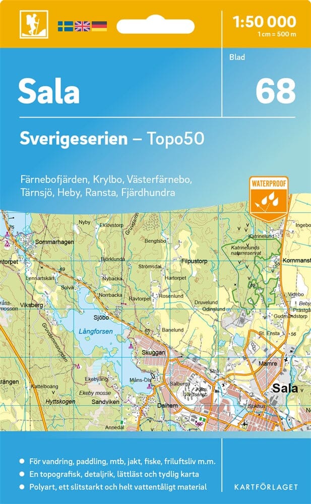 Carte topographique n° 68 - Sala (Suède) | Norstedts - Sverigeserien carte de randonnée Norstedts
