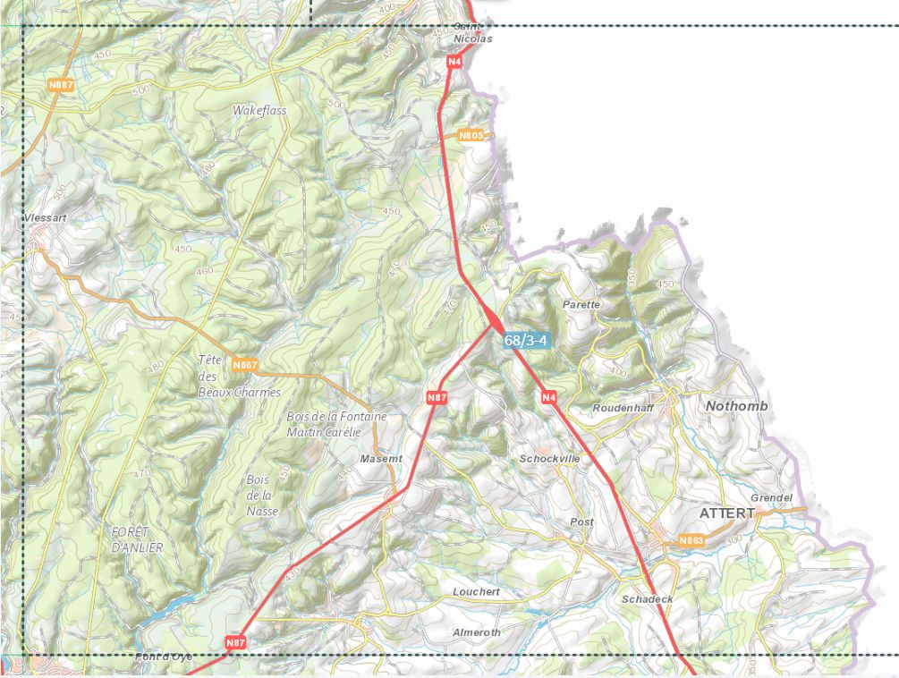 Carte topographique n° 68/3-4 - Attert (Belgique) | NGI topo 25 carte de randonnée IGN Belgique 