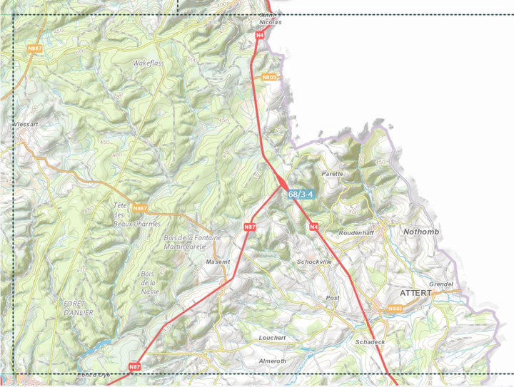 Carte topographique n° 68/3-4 - Attert (Belgique) | NGI topo 25 carte de randonnée IGN Belgique 