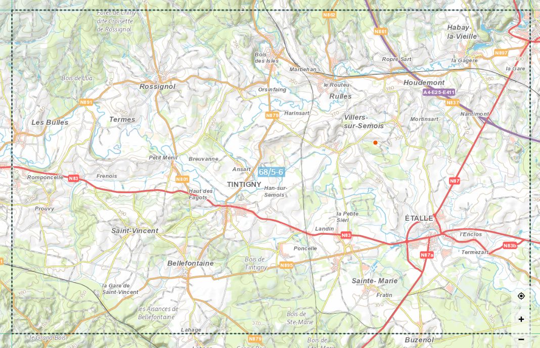 Carte topographique n° 68/5-6 - Etalle (Belgique) | NGI topo 25 carte de randonnée IGN Belgique 